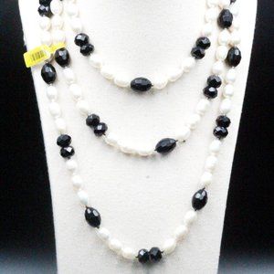 NWT Alexander Kalifano Las Vegas Freshwater Pearl Black Glass Bead Necklace